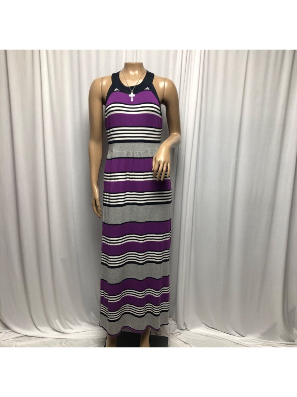 ana Maxi Dress Womens Medium Purple Black Gray Sleeveless Casual Party Travel